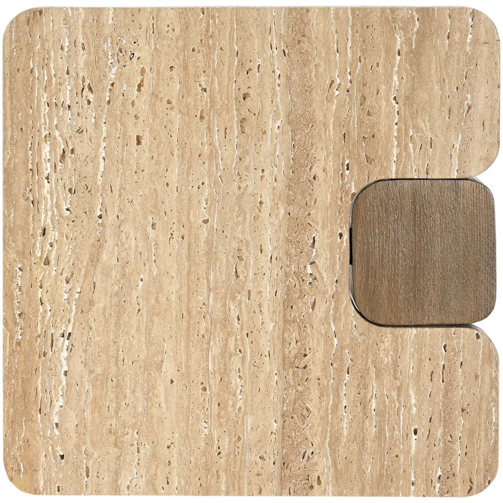Ravenna Natural Genuine Travertine and Oak Wood End / Side Table