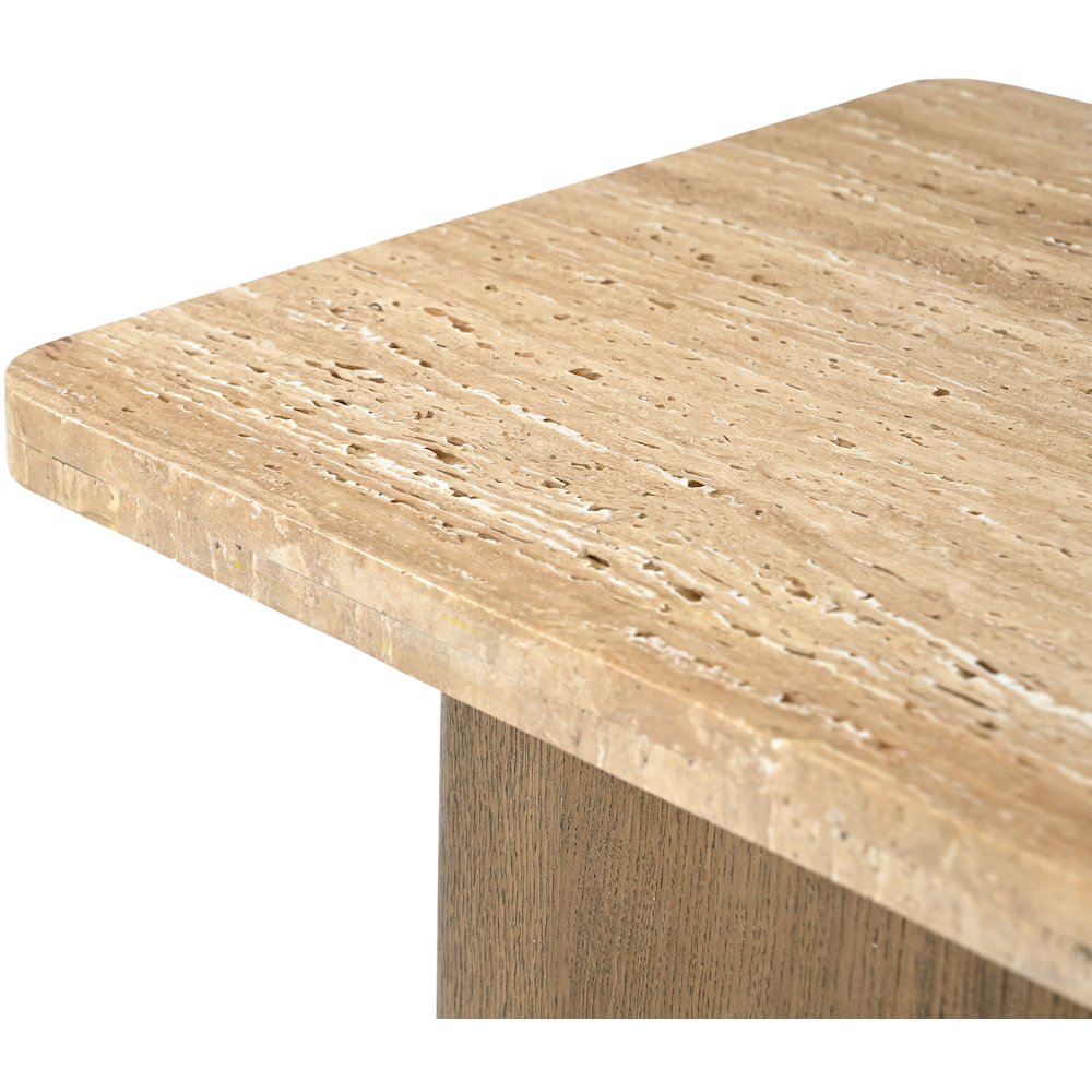 Ravenna Natural Genuine Travertine and Oak Wood End / Side Table