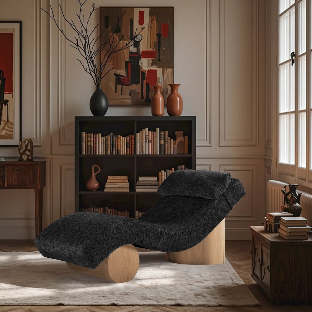 Marcella Black Fabric Upholstered Chaise Lounge