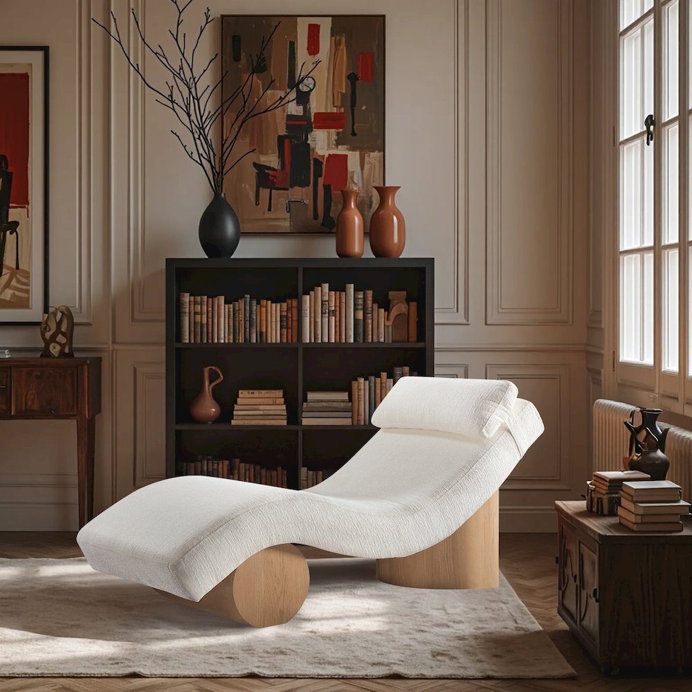 Marcella Cream Fabric Upholstered Chaise Lounge
