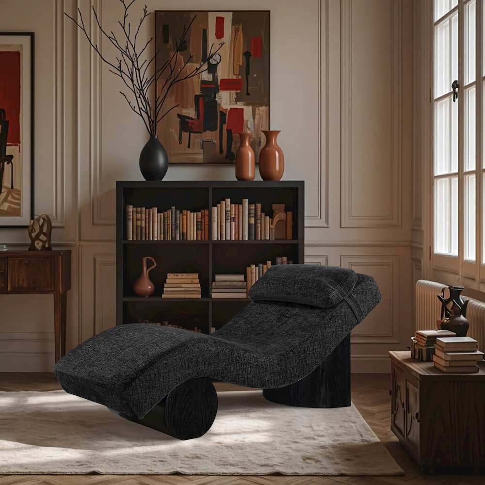 Marcella Black Fabric Upholstered Chaise Lounge