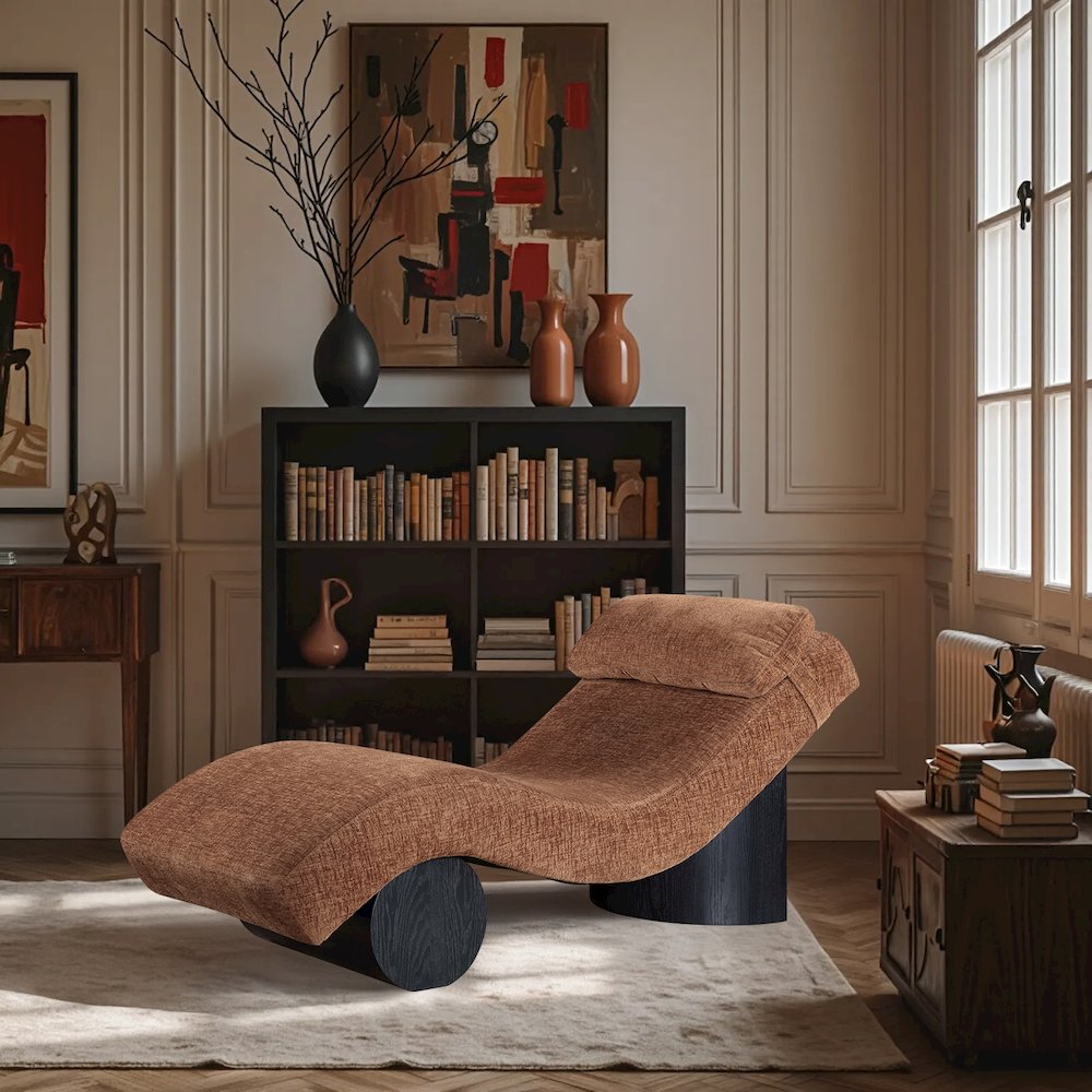 Marcella Cognac Fabric Upholstered Chaise Lounge