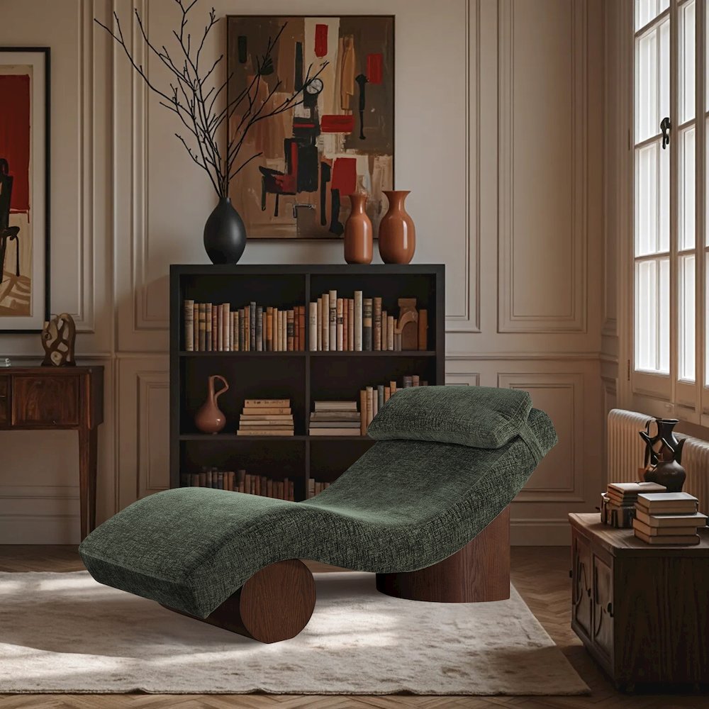 Marcella Green Fabric Upholstered Chaise Lounge