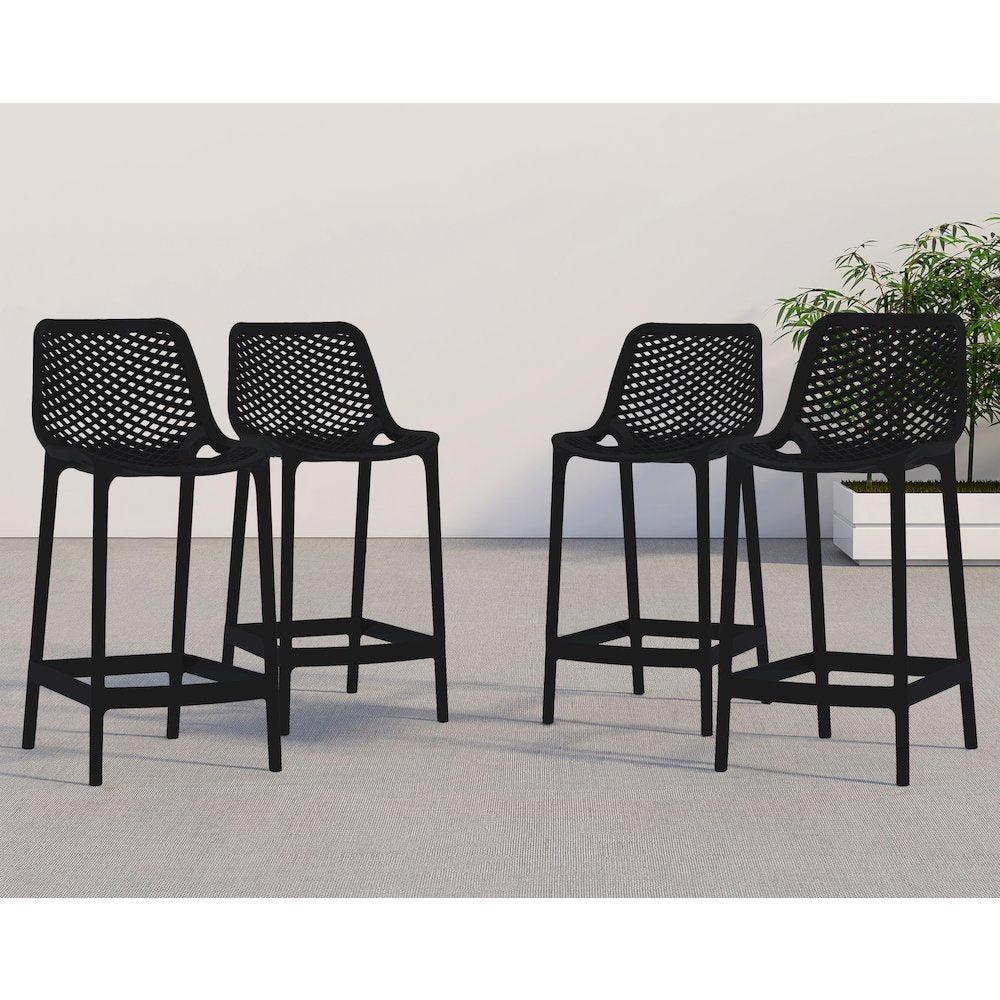 Mykonos Black Outdoor Patio Stool, Set of 4