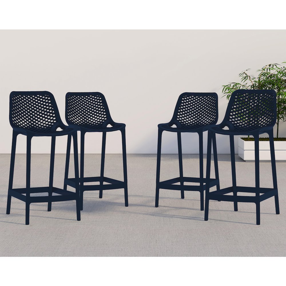 Mykonos Navy Outdoor Patio Stool, Set of 4