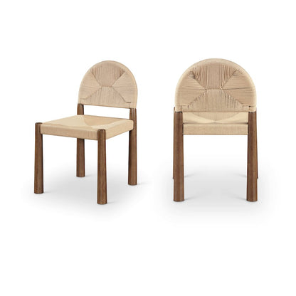 Bohemia Beige Woven Seagrass Cord And Solid Wood Dining Chair, Set of 2