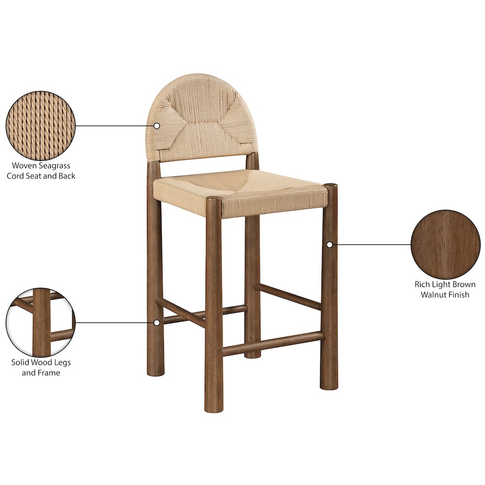 Bohemia Beige Woven Seagrass Cord And Solid Wood Counter Stool