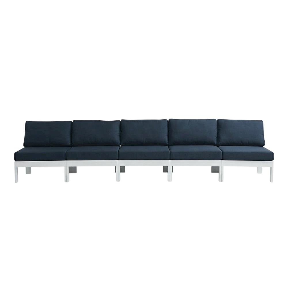 Navy Fabric Outdoor Patio Modular Sofa, Contemporary Style, Durable Material