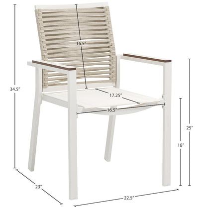 Maldives Beige Rope Fabric Outdoor Patio Dining Arm Chair, Set of 2