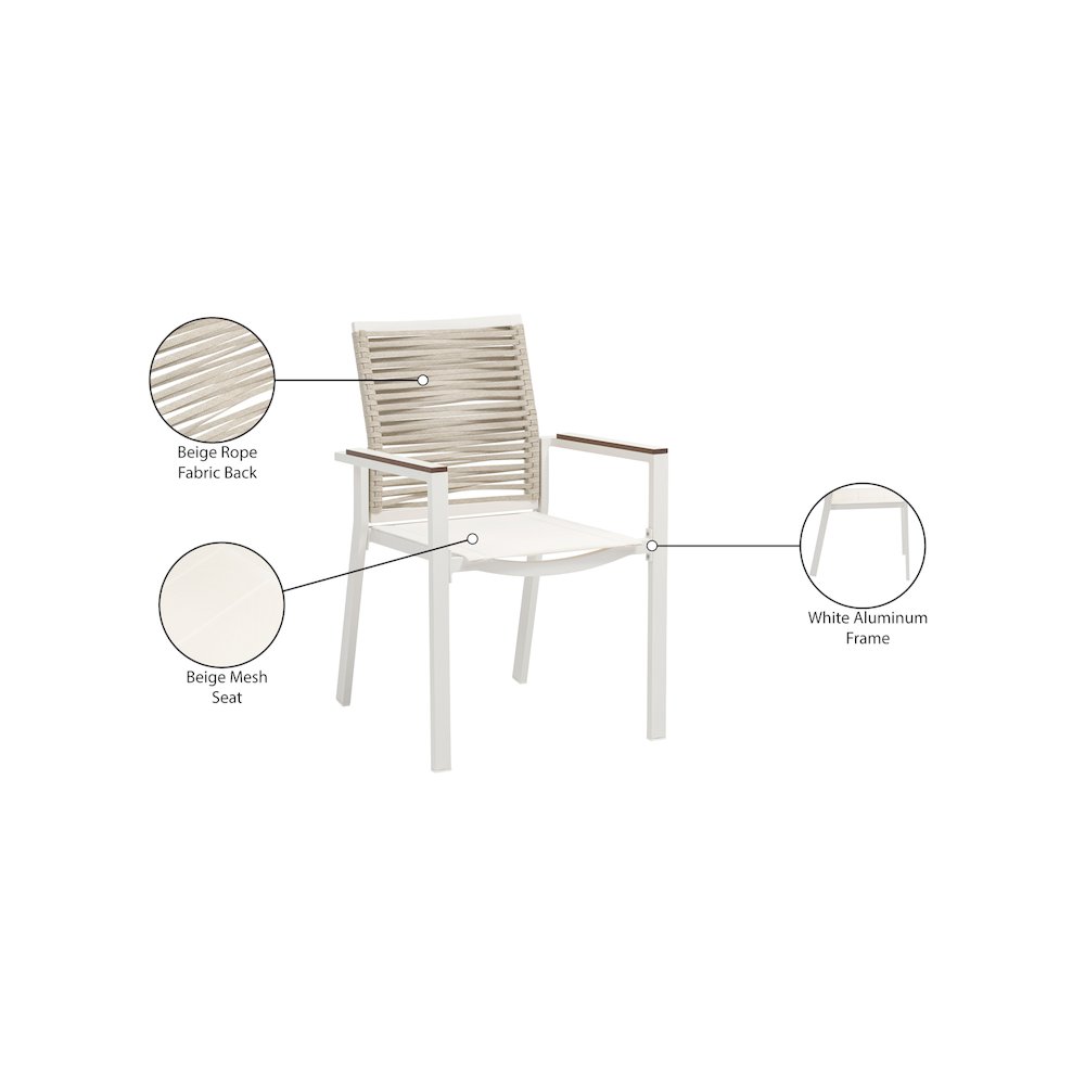 Maldives Beige Rope Fabric Outdoor Patio Dining Arm Chair, Set of 2