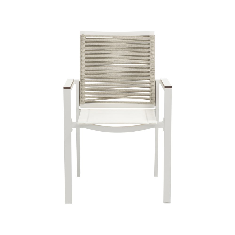 Maldives Beige Rope Fabric Outdoor Patio Dining Arm Chair, Set of 2