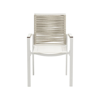 Maldives Beige Rope Fabric Outdoor Patio Dining Arm Chair, Set of 2