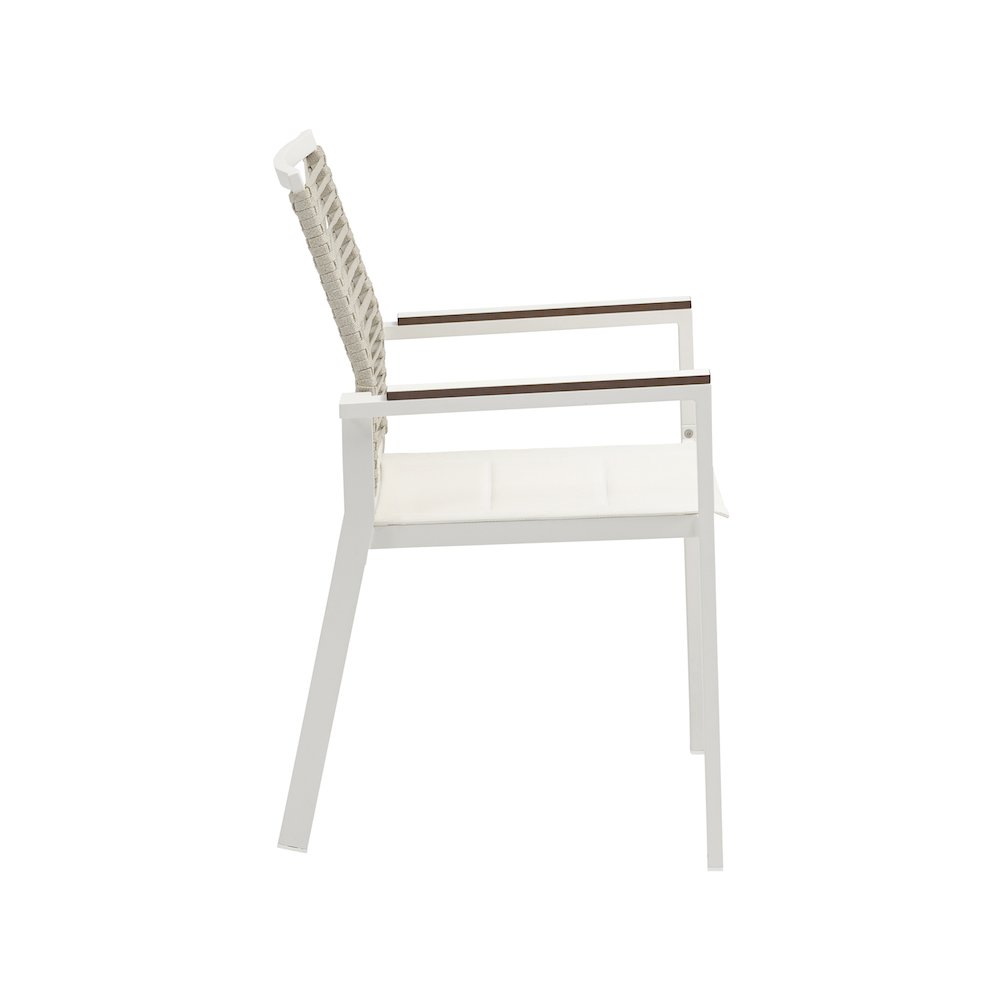 Maldives Beige Rope Fabric Outdoor Patio Dining Arm Chair, Set of 2