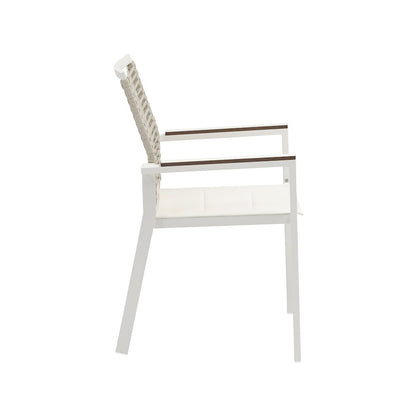 Maldives Beige Rope Fabric Outdoor Patio Dining Arm Chair, Set of 2