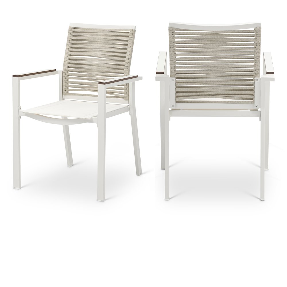 Maldives Beige Rope Fabric Outdoor Patio Dining Arm Chair, Set of 2