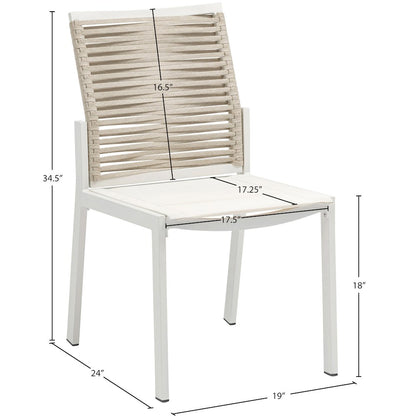 Maldives Beige Rope Fabric Outdoor Patio Dining Side Chair, Set of 2