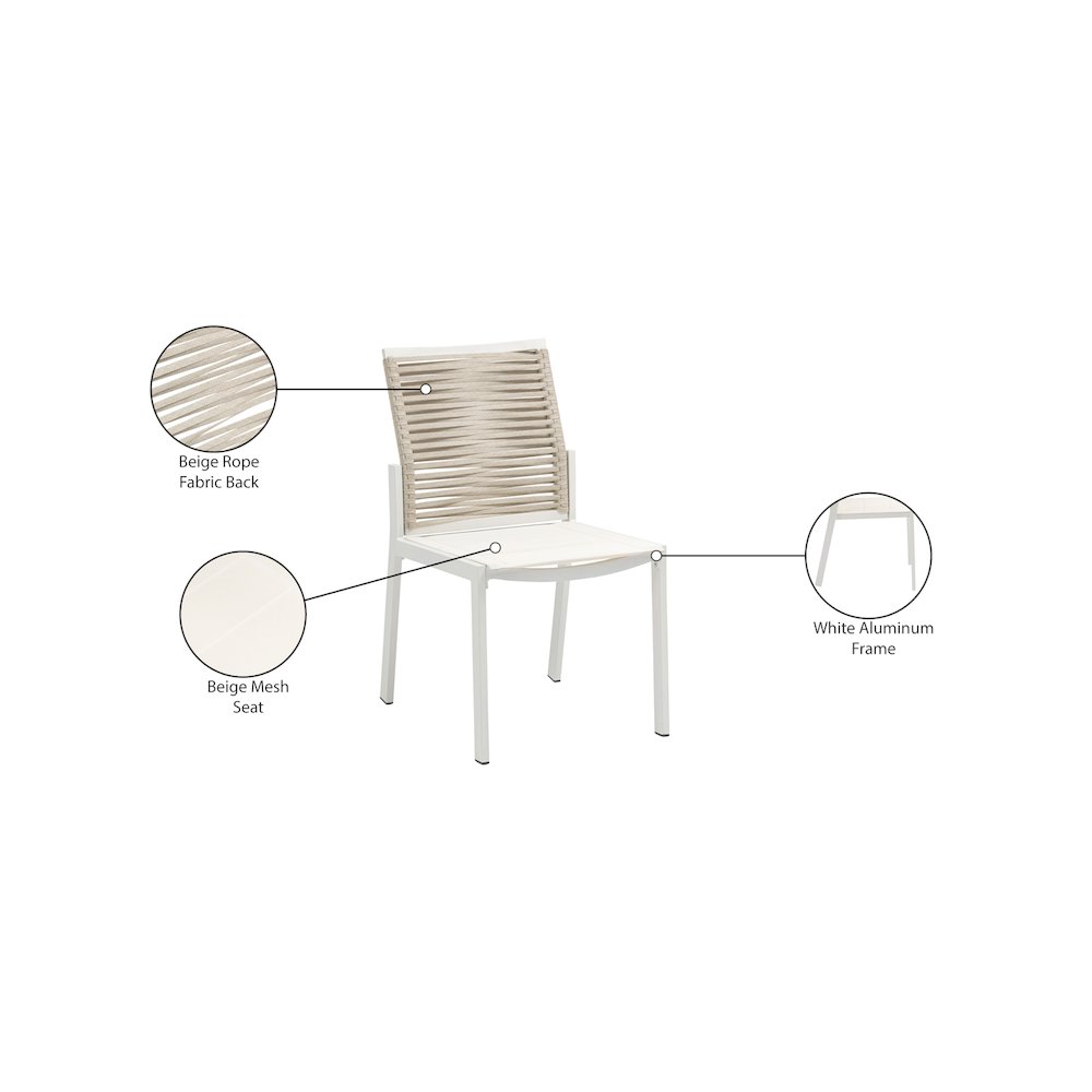 Maldives Beige Rope Fabric Outdoor Patio Dining Side Chair, Set of 2