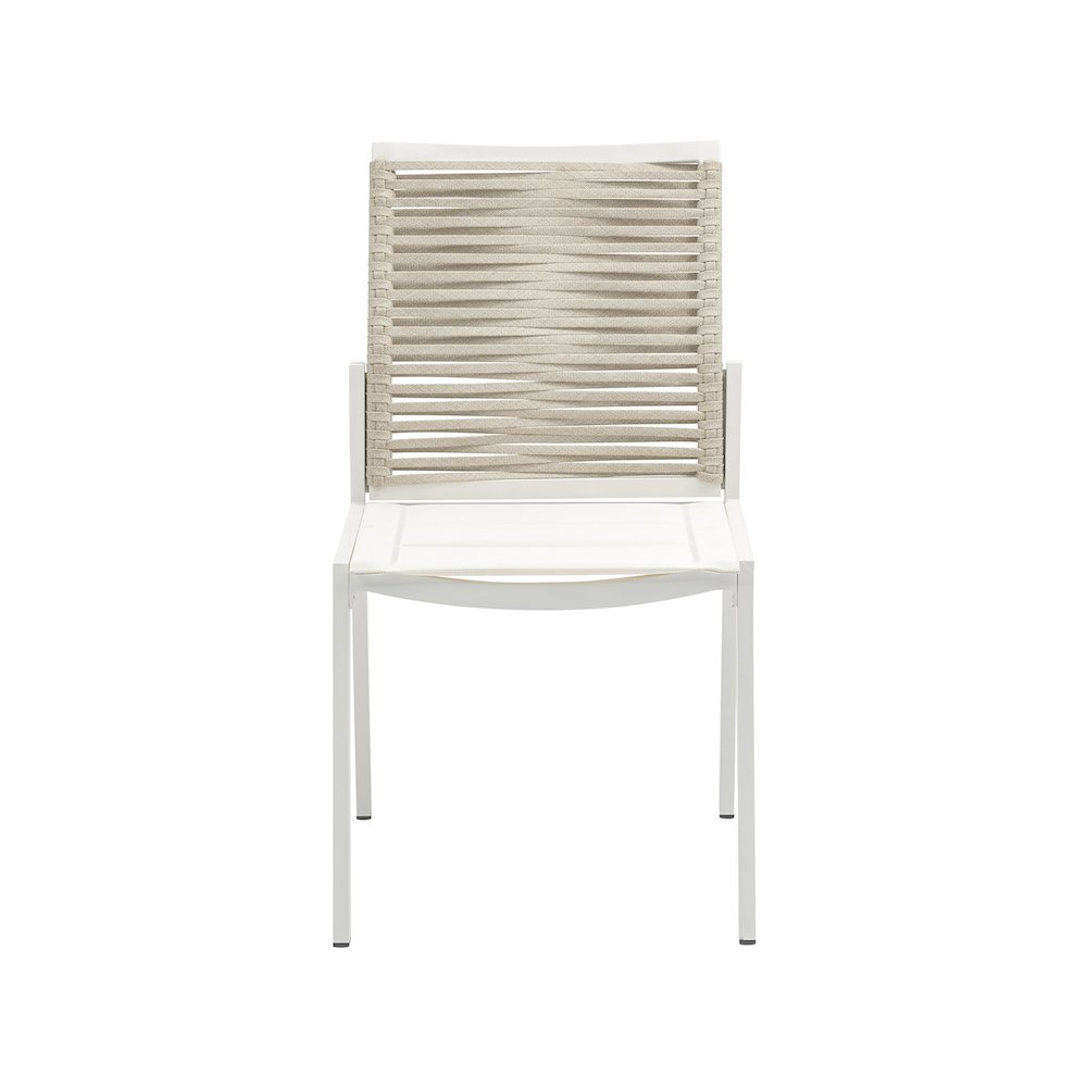 Maldives Beige Rope Fabric Outdoor Patio Dining Side Chair, Set of 2