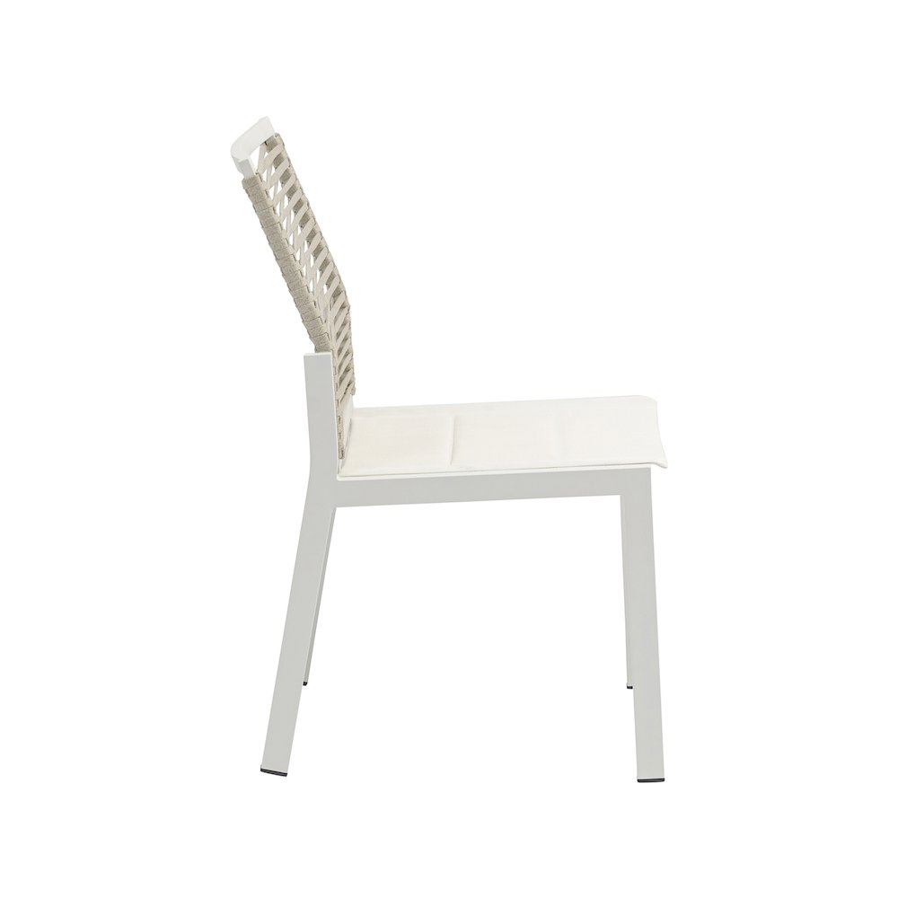 Maldives Beige Rope Fabric Outdoor Patio Dining Side Chair, Set of 2