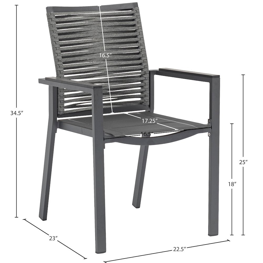 Maldives Grey Rope Fabric Outdoor Patio Dining Arm Chair, Set of 2