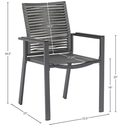 Maldives Grey Rope Fabric Outdoor Patio Dining Arm Chair, Set of 2
