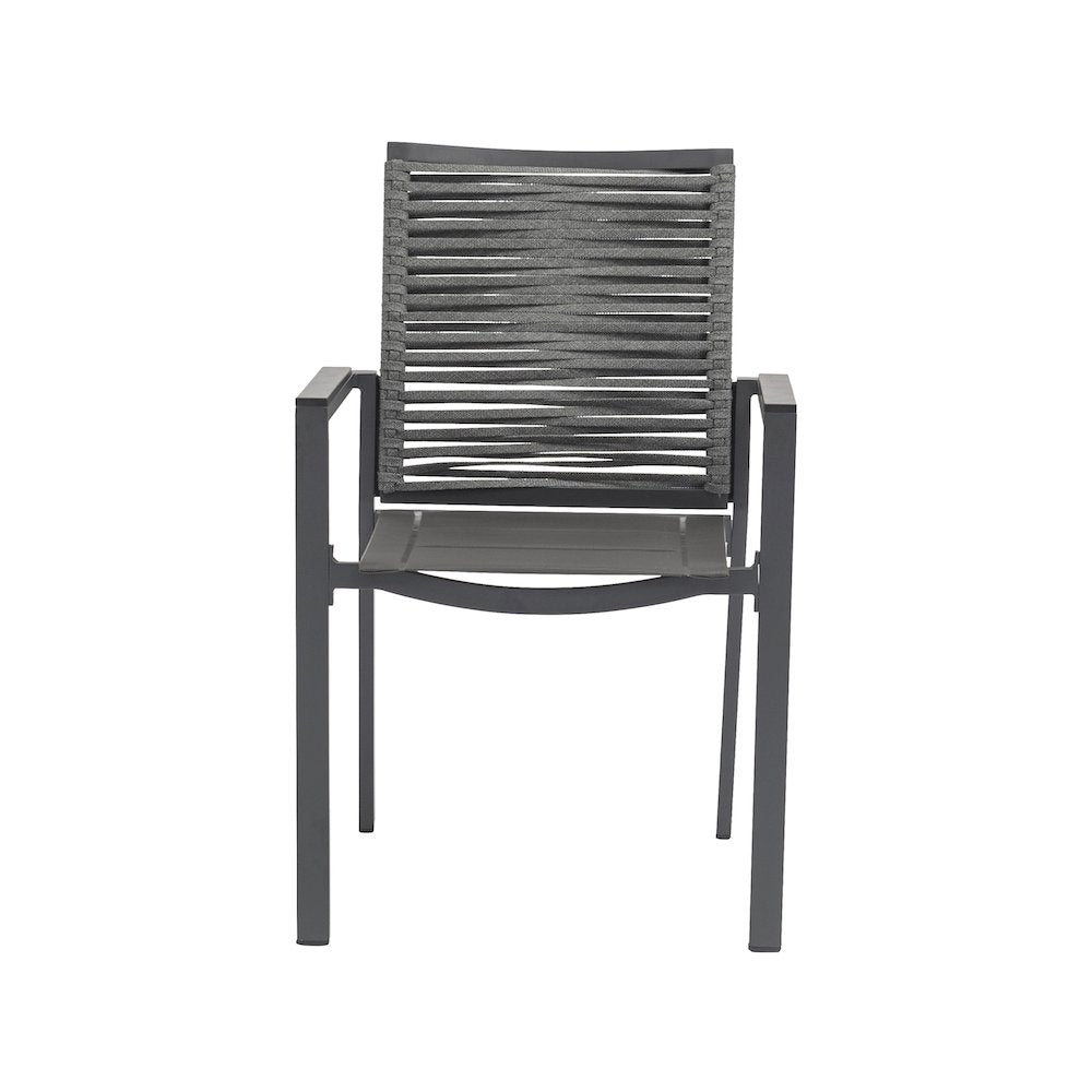 Maldives Grey Rope Fabric Outdoor Patio Dining Arm Chair, Set of 2