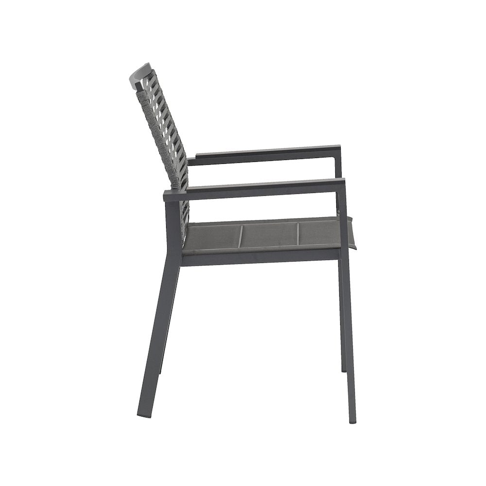 Maldives Grey Rope Fabric Outdoor Patio Dining Arm Chair, Set of 2