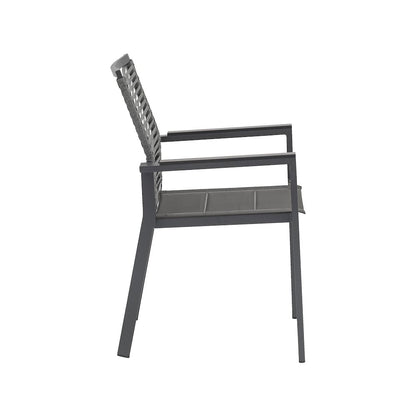 Maldives Grey Rope Fabric Outdoor Patio Dining Arm Chair, Set of 2