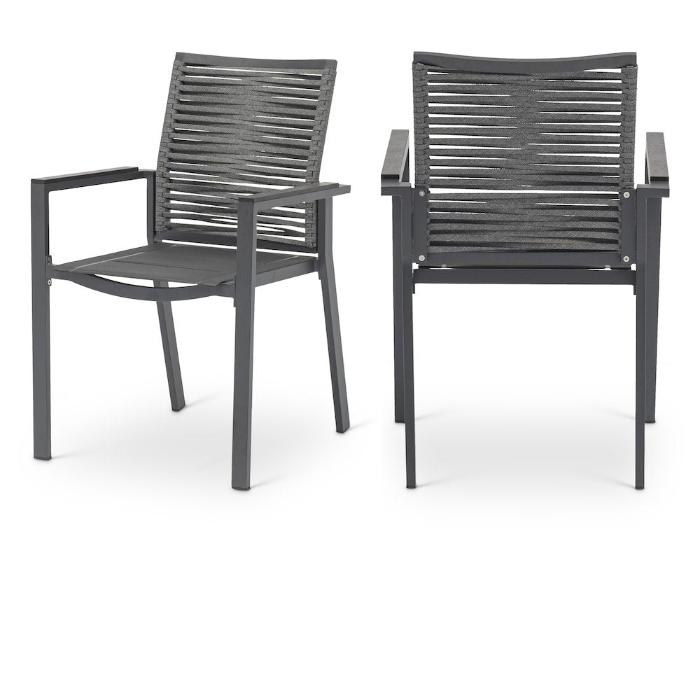 Maldives Grey Rope Fabric Outdoor Patio Dining Arm Chair, Set of 2