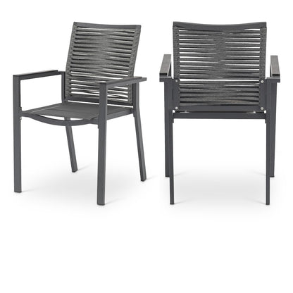 Maldives Grey Rope Fabric Outdoor Patio Dining Arm Chair, Set of 2