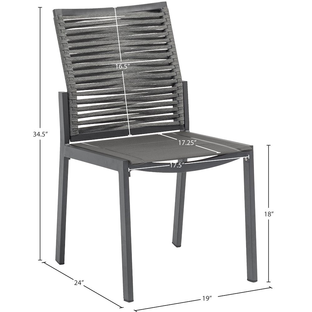 Maldives Grey Rope Fabric Outdoor Patio Dining Side Chair, Set of 2