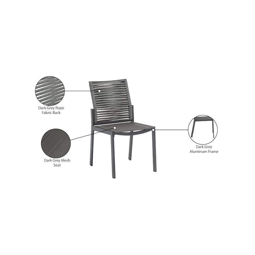 Maldives Grey Rope Fabric Outdoor Patio Dining Side Chair, Set of 2