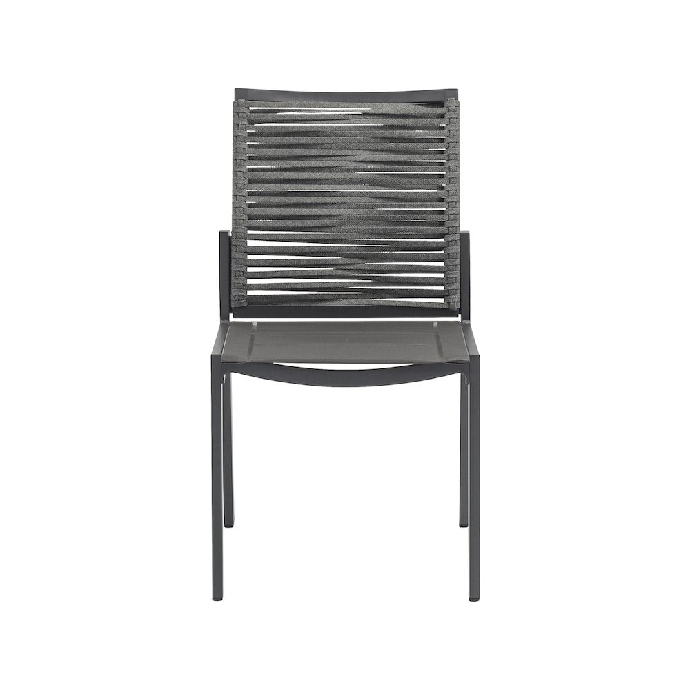 Maldives Grey Rope Fabric Outdoor Patio Dining Side Chair, Set of 2