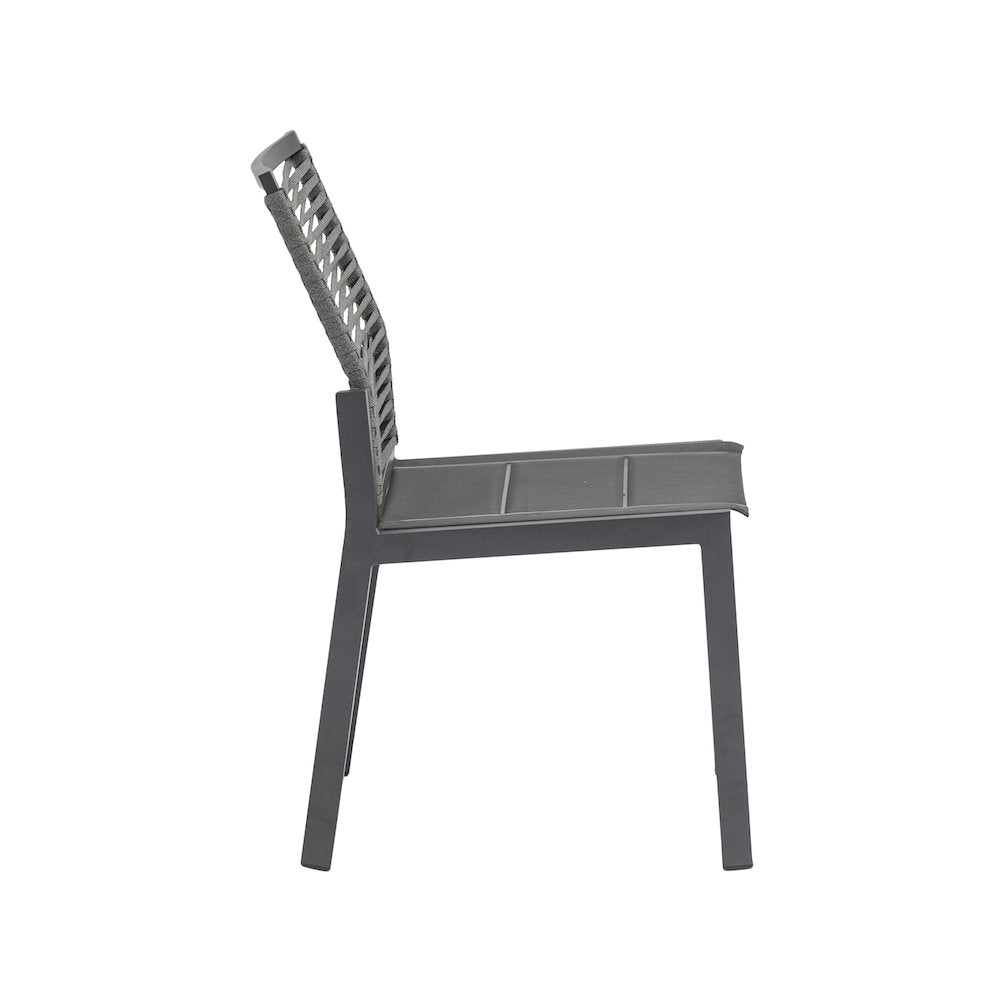 Maldives Grey Rope Fabric Outdoor Patio Dining Side Chair, Set of 2