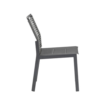 Maldives Grey Rope Fabric Outdoor Patio Dining Side Chair, Set of 2