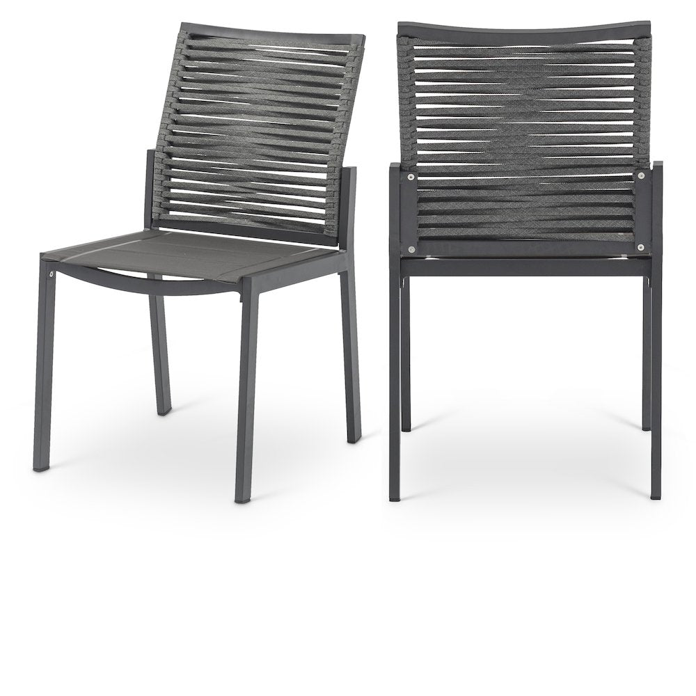 Maldives Grey Rope Fabric Outdoor Patio Dining Side Chair, Set of 2