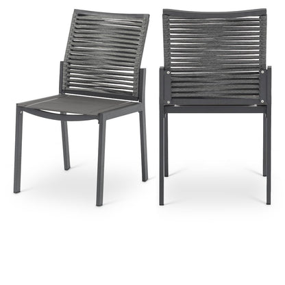 Maldives Grey Rope Fabric Outdoor Patio Dining Side Chair, Set of 2