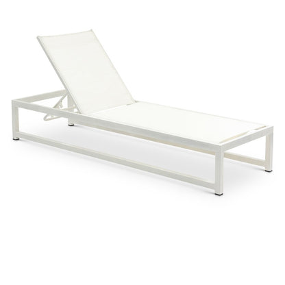Maldives Cream Mesh Water Resistant Fabric Outdoor Patio Sun Chaise Lounge Chair
