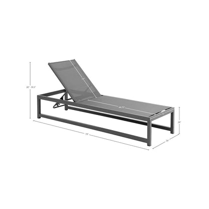 Maldives Grey Mesh Water Resistant Fabric Outdoor Patio Sun Chaise Lounge Chair