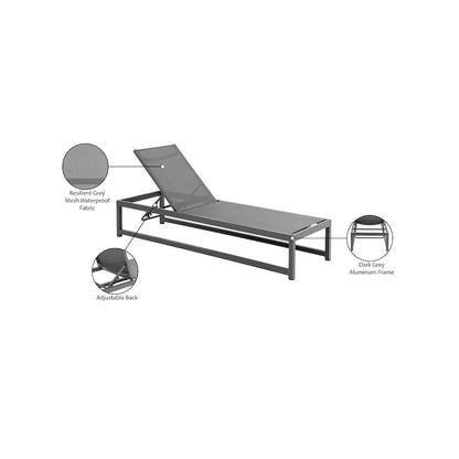Maldives Grey Mesh Water Resistant Fabric Outdoor Patio Sun Chaise Lounge Chair