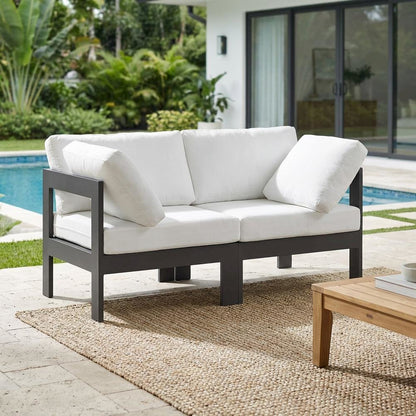White Fabric Outdoor Modular Sofa With Contemporary Style And Cushioned Seating
