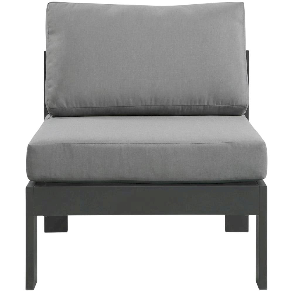 Gray Fabric Outdoor Patio Aluminum Armless Chair With Contemporary Style