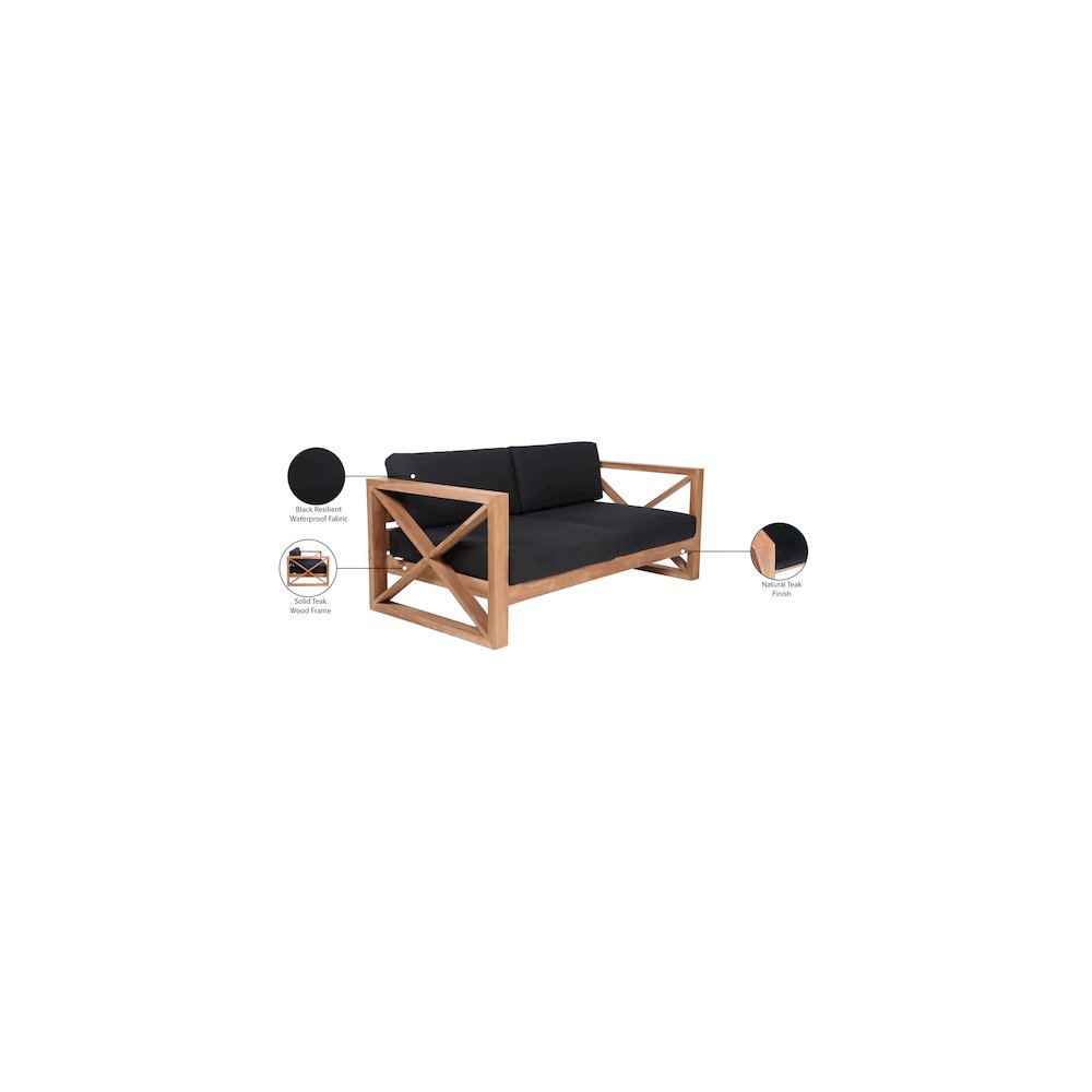 Anguilla Black Water Resistant Fabric Outdoor Loveseat
