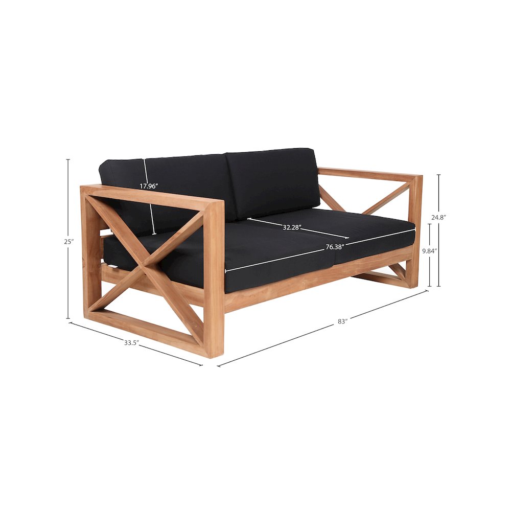 Anguilla Black Water Resistant Fabric Outdoor Sofa