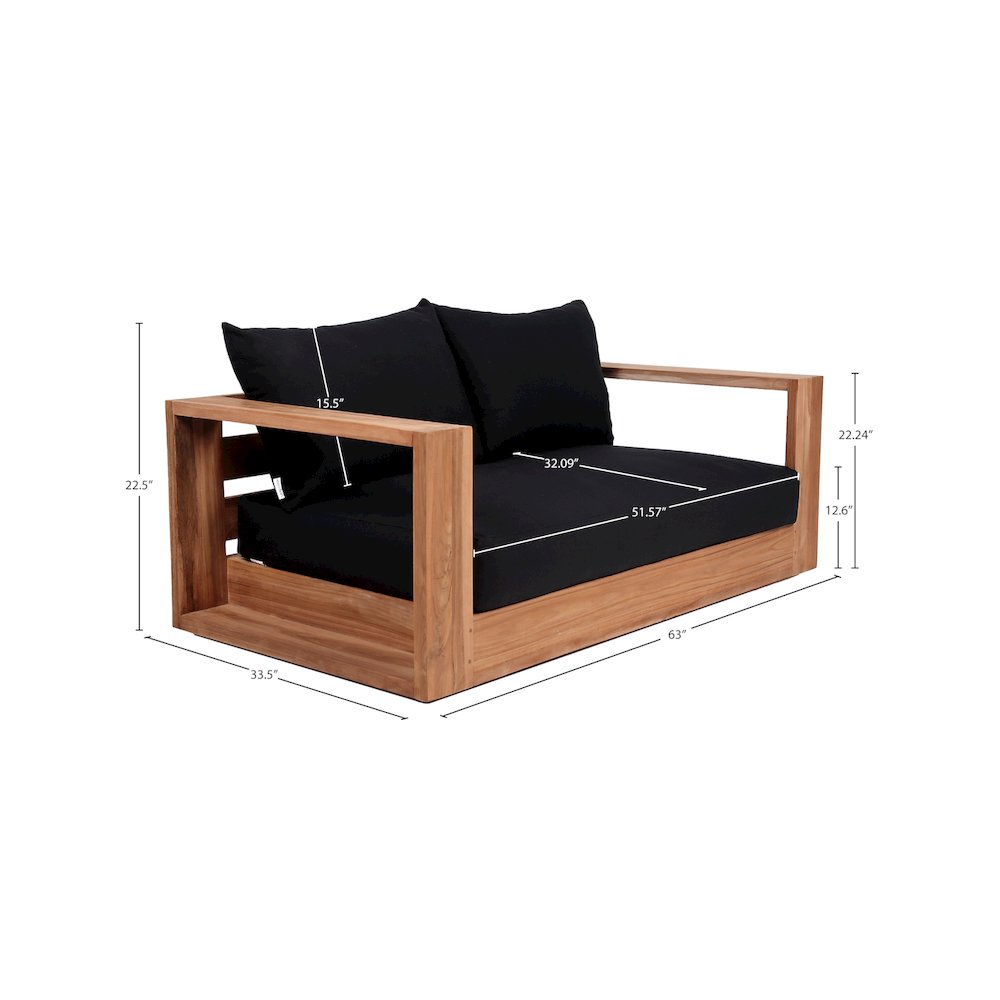 Tulum Black Water Resistant Fabric Outdoor Loveseat