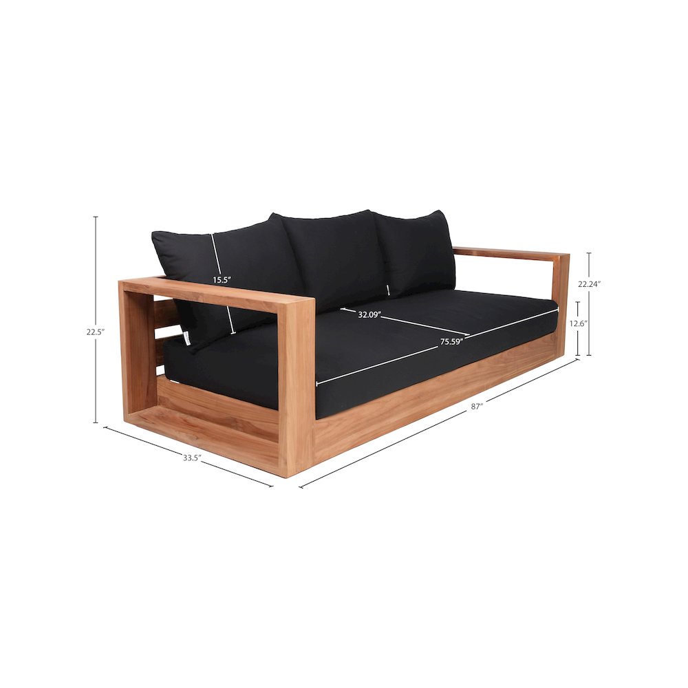 Tulum Black Water Resistant Fabric Outdoor Sofa