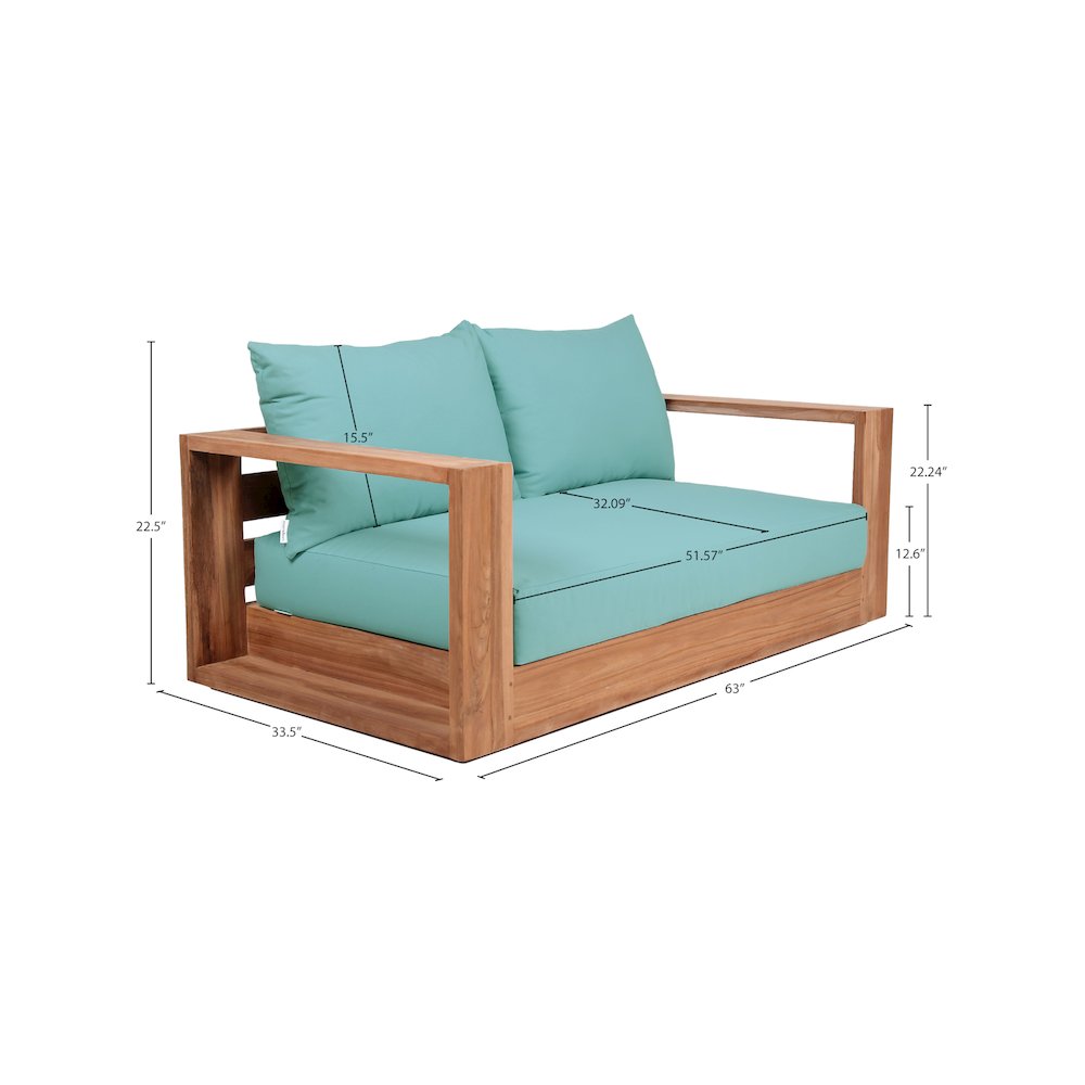 Tulum Blue Water Resistant Fabric Outdoor Loveseat