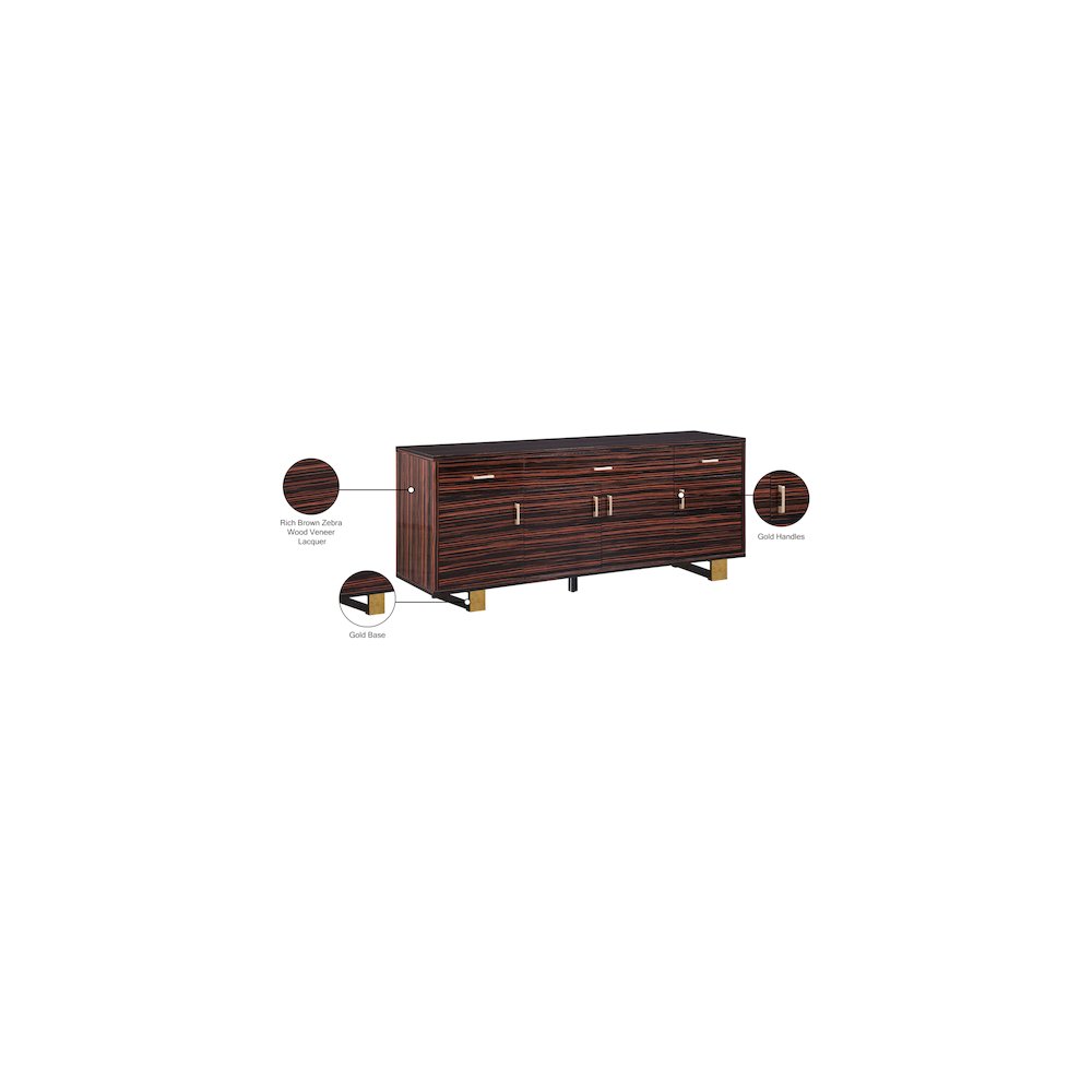 Excel Brown Zebra Wood Veneer Lacquer Sideboard/Buffet