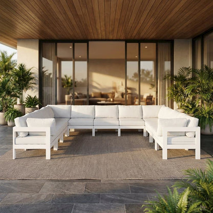 White Fabric Outdoor Patio Modular Sectional, Contemporary Style Relaxing Lounge