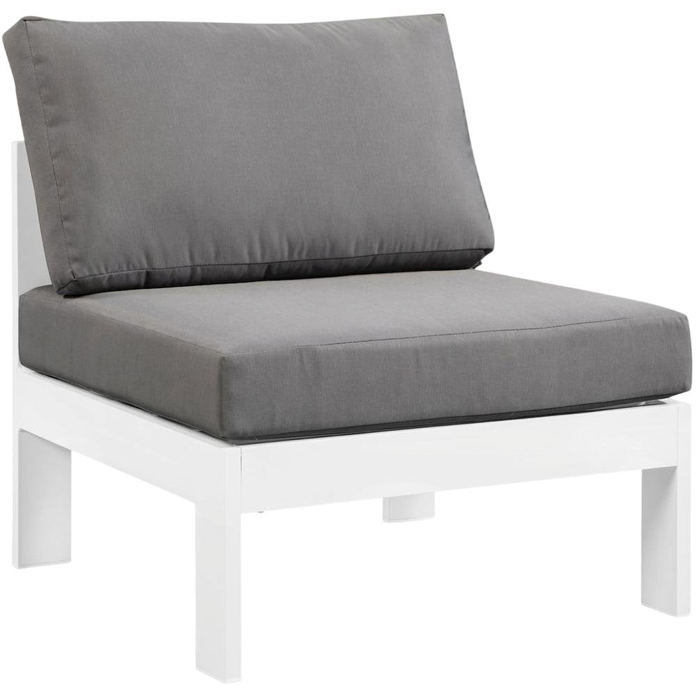Gray Outdoor Patio Armless Aluminum Chair With Cushioned Seat